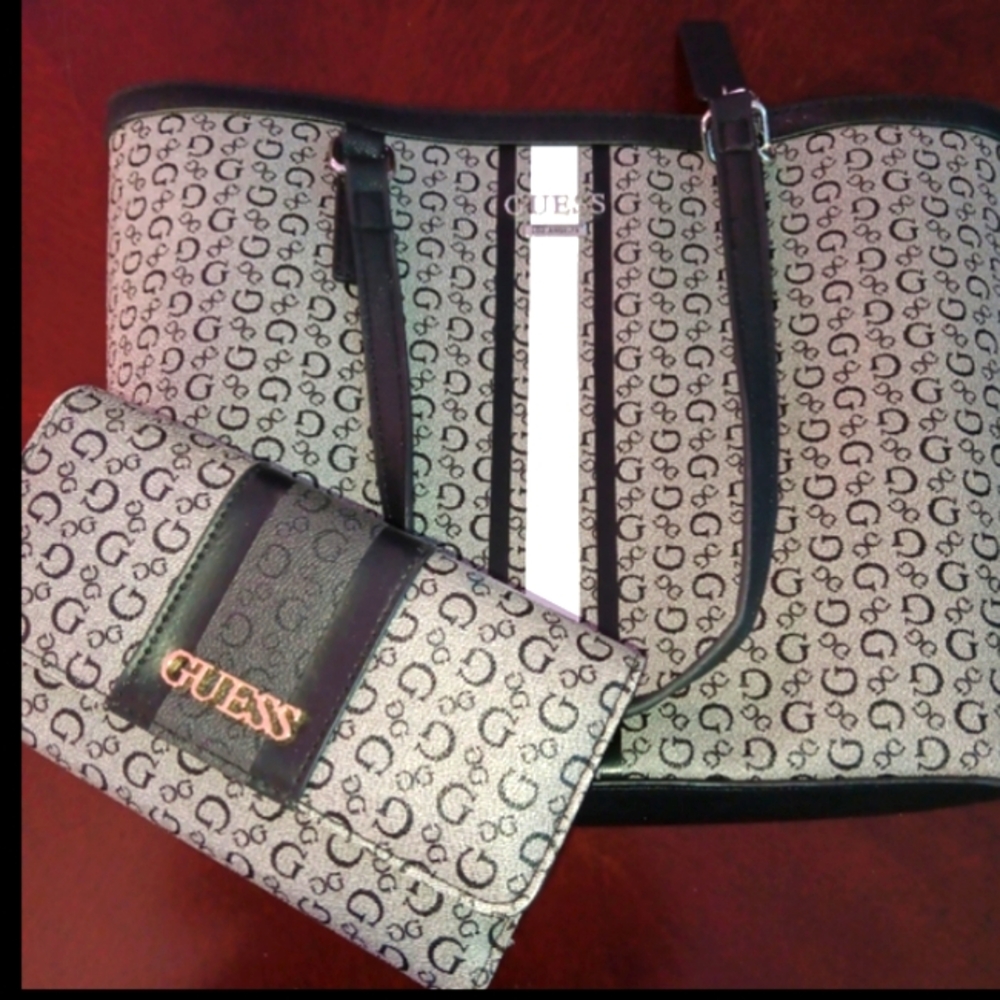 GUESS Monogram Tote Bag - Black and White